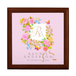 Romantic Blooming Garden Monogram Pink Gift Box