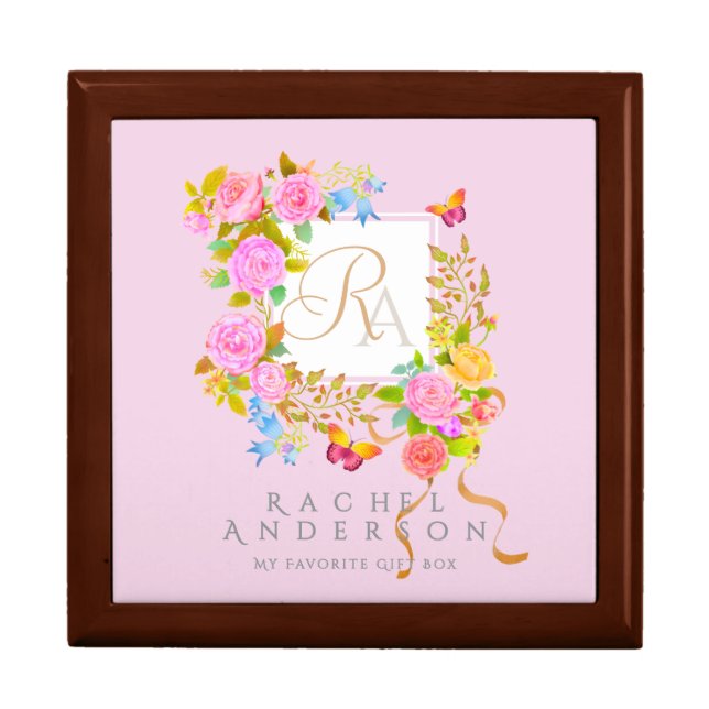 Romantic Blooming Garden Monogram Pink Gift Box (Front)