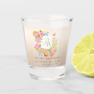 Romantic Blooming Garden Monogram Soft Pink Shot Glass