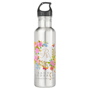 Romantic Blooming Garden Monogram  Stainless Steel Water Bottle