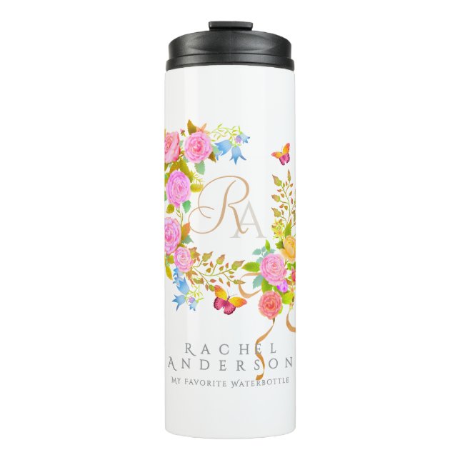 Romantic Blooming Garden Monogram  Thermal Tumbler (Front)