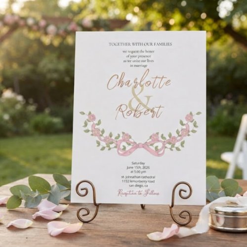 Romantic Blooms Around Crest Botanical Wedding Invitation
