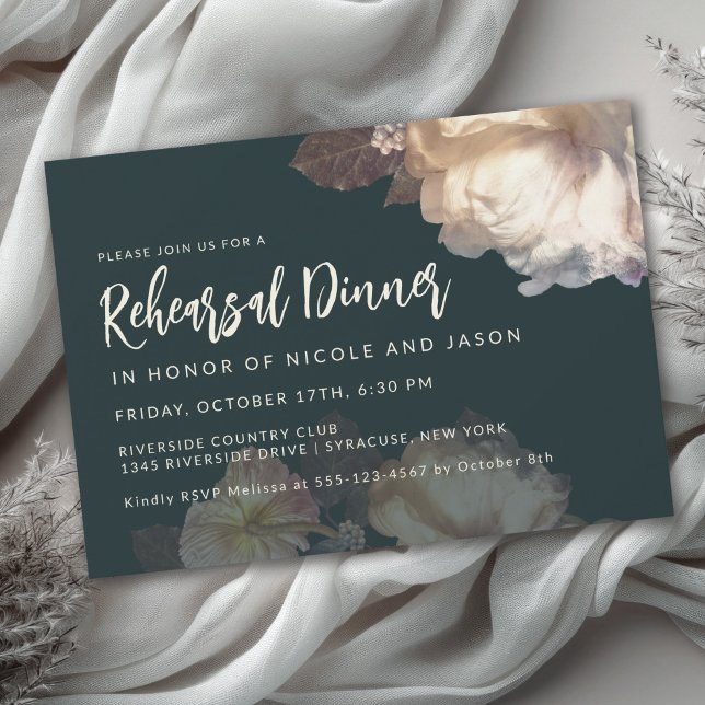 Romantic Blooms Elegant Rehearsal Dinner Invitation (Available in both printed and instant download digital formats.)