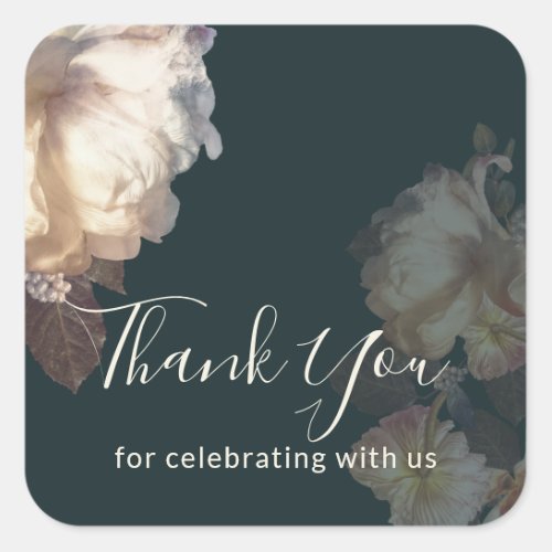 Romantic Blooms Elegant Wedding Thank You Square Sticker