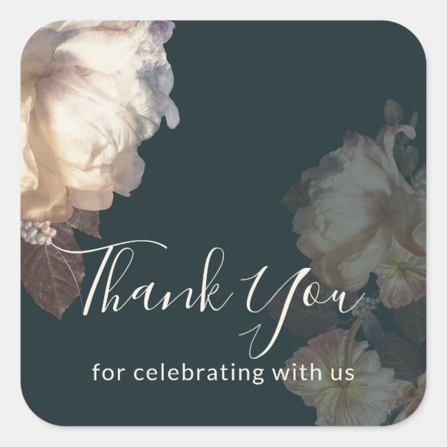 Romantic Blooms Elegant Wedding Thank You Square Sticker (Front)