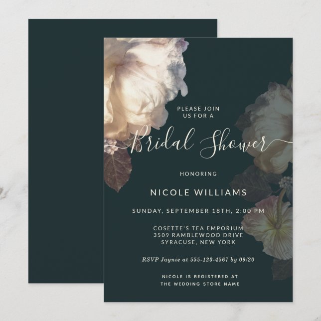 Romantic Blooms Floral Elegant Bridal Shower Invitation (Front/Back)
