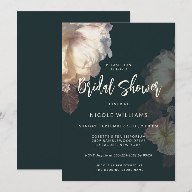 Romantic Blooms Floral Elegant Bridal Shower Invitation (Front/Back)