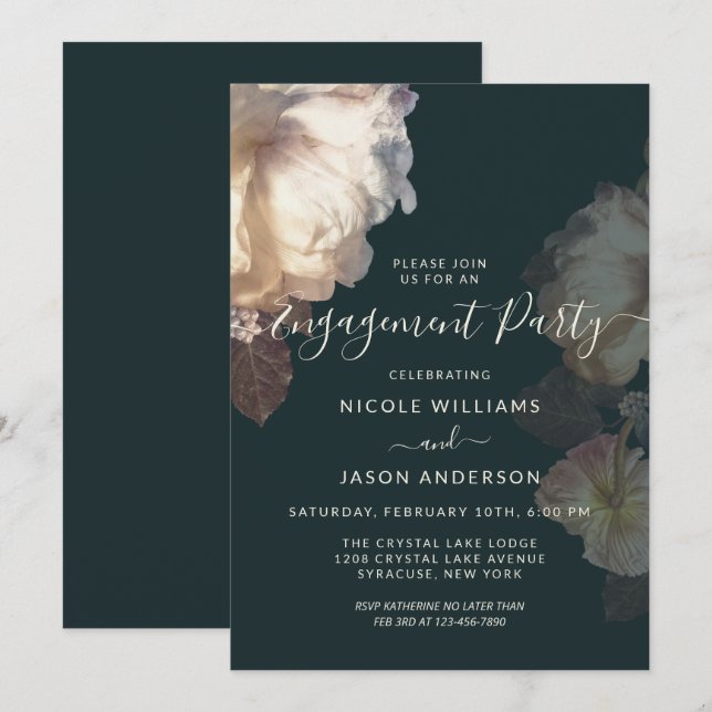 Romantic Blooms Floral Elegant Engagement Party Invitation (Front/Back)