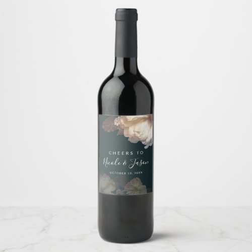 Romantic Blooms Luxurious Floral Wedding Wine Label