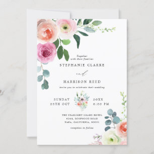 Romantic Blossom Blush Pink & White Floral Wedding Invitation