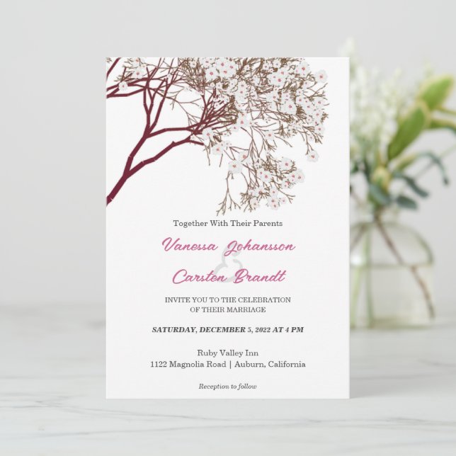 Romantic Blossoming Tree Wedding Invitation (Standing Front)