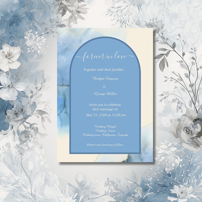 romantic blue abstract coastal wedding invitation (Creator Uploaded)