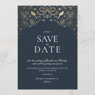 Romantic blue and Gold Secret Garden Invitation