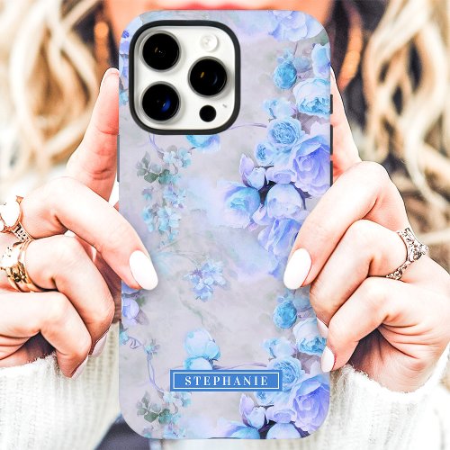 Romantic Blue And Gray Name Floral Iphone 16 Pro Max Case