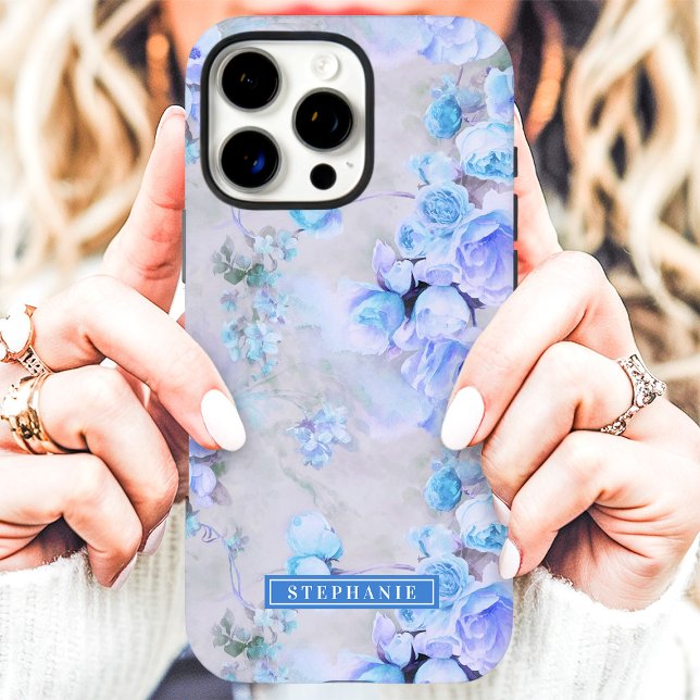 Romantic Blue and Gray Name Floral Case-Mate iPhone Case (Creator Uploaded)