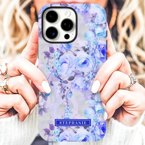 Romantic Blue And Lavender Floral Name Iphone 16 Pro Max Case