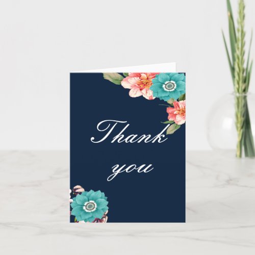Romantic Blue And Pink Floral Botanical Thank You Card