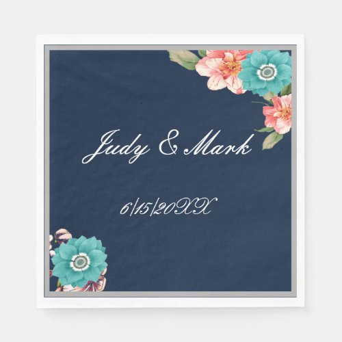 Romantic Blue And Pink Floral Botanical Wedding Napkins