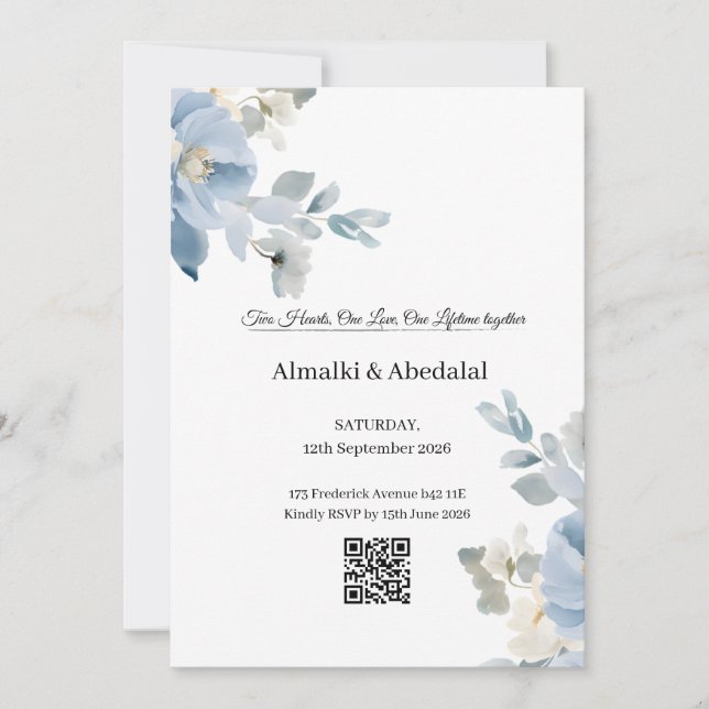 Romantic Blue and White Flower Wedding Invitation  (Front)