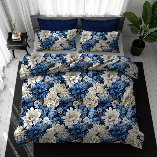 Romantic Blue and White Flowers Duvet Cover Set