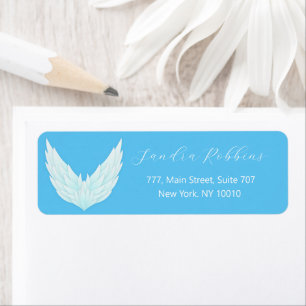 Romantic blue angel wings label