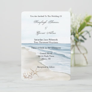Romantic Blue Beach Ocean Wedding Invitation