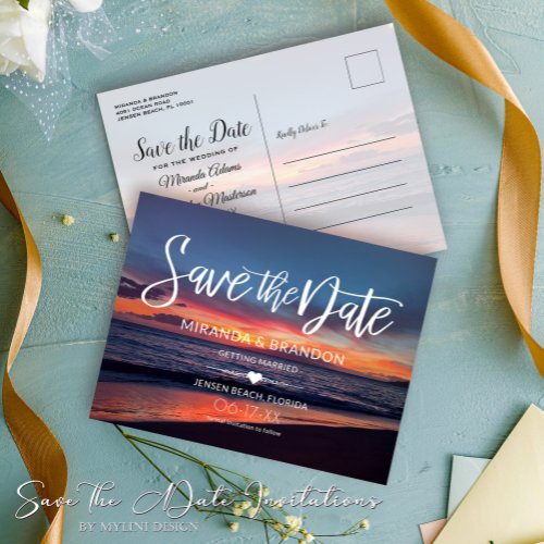 Romantic Blue Beach Wedding Save the Date Announcement Postcard