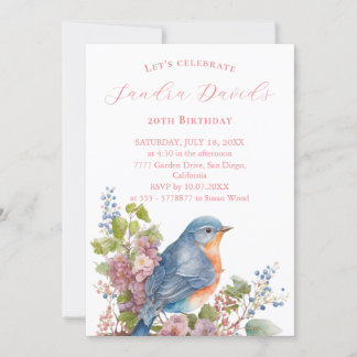 Romantic blue bird Birthday Invitation