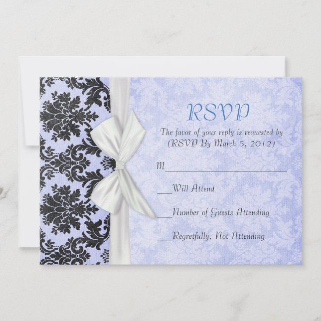 Romantic Blue Blush Damask RSVP card (Front)