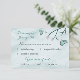 romantic blue butterflies response rsvp card