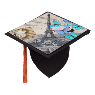 romantic blue butterfly french paris eiffel tower graduation cap topper