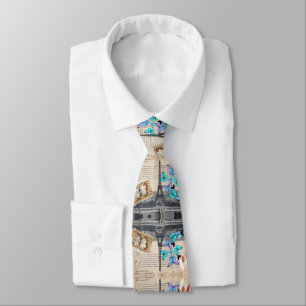 romantic blue butterfly french paris eiffel tower neck tie