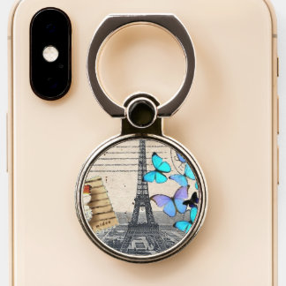 romantic blue butterfly french paris eiffel tower phone ring stand