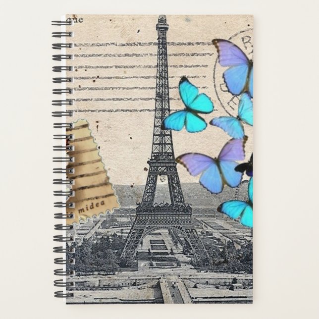 romantic blue butterfly french paris eiffel tower planner (Front)