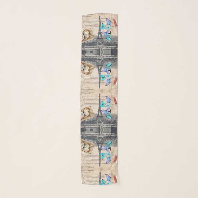 romantic blue butterfly french paris eiffel tower scarf (Front)
