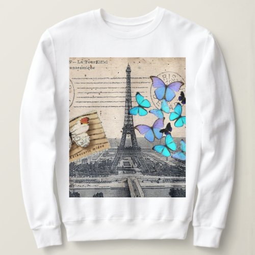 romantic blue butterfly french paris eiffel tower sweatshirt