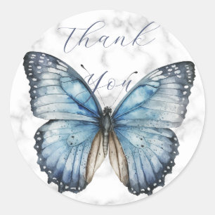Romantic blue butterfly thank you classic round sticker