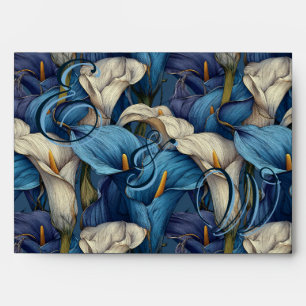 Romantic Blue Calla Lilies Petal Boho Wedding Envelope