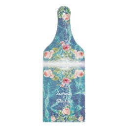 Romantic blue customized couple names cutting board