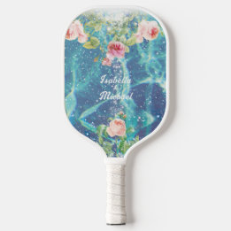 Romantic blue customized couple names pickleball pickleball paddle