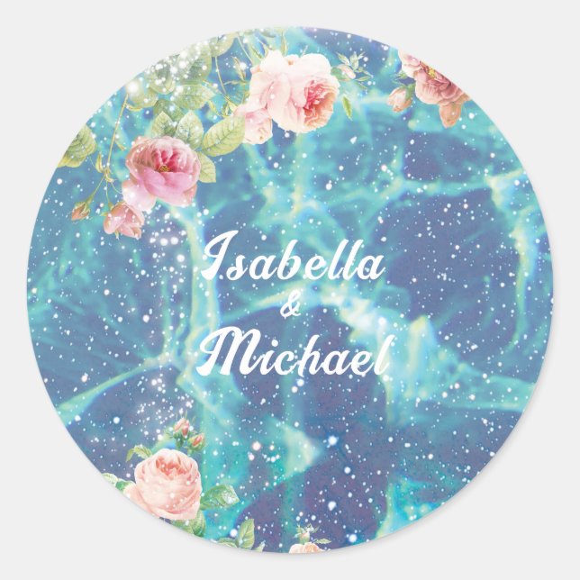 Romantic blue customized couple names Sticker (Front)