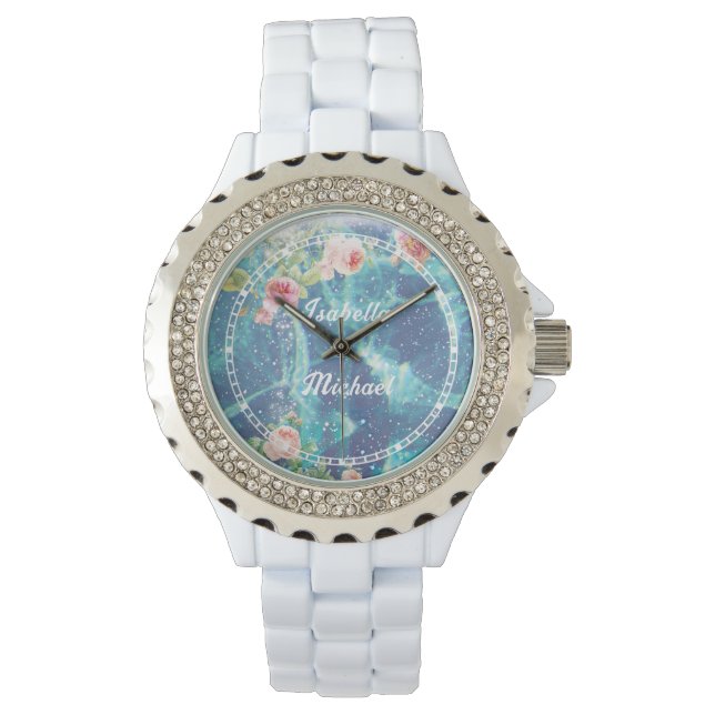 Romantic blue customized couple names watch (Front)