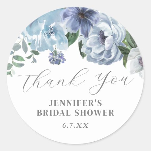 Romantic Blue Floral Bridal Shower Party Favor Classic Round Sticker