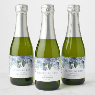 Romantic Blue Floral Bridal Shower Party Favor Sparkling Wine Label