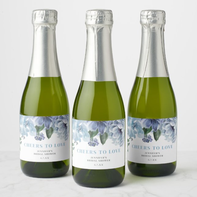 Romantic Blue Floral Bridal Shower Party Favor Sparkling Wine Label (Bottles)