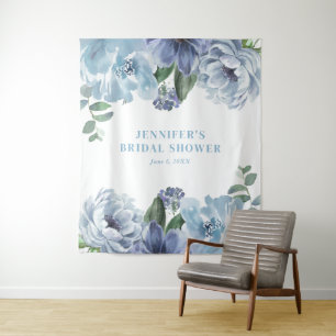Romantic Blue Floral Bridal Shower Party Tapestry
