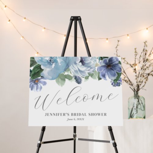 Romantic Blue Floral Bridal Shower Welcome Sign