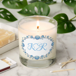 Romantic Blue Floral Elegance Initial Monogram Scented Candle