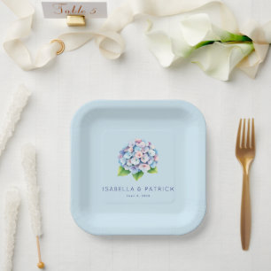 Romantic Blue Floral Hydrangea Paper Plates