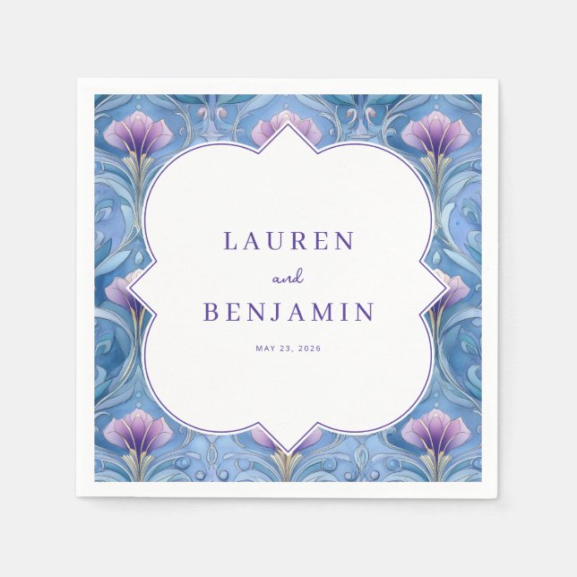 Romantic Blue Floral Illustration Napkins (Front)
